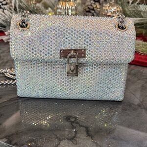 Kurt Geiger Iridescent rhinestone purse. Silver Crystal Embellished Women's NEW